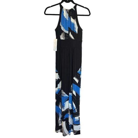 London Style Collection Women's Long Sleeveless Dress Black/Blue/Wht Size XS - Picture 2 of 14